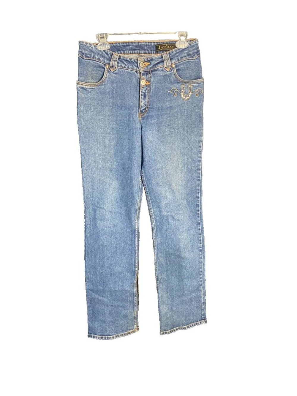 Vintage LAWMAN High Rise Jeans Embellished Bareback Size 9 Horseshoe 26x32 Rodeo